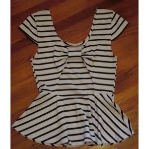 CHARLOTTE RUSSE M STRIPED PEPLUM BOW TOP